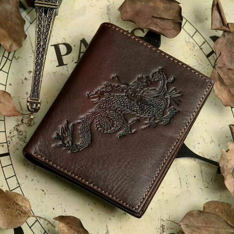 Мужской бумажник дракон дизайн 100% натуральная кожа