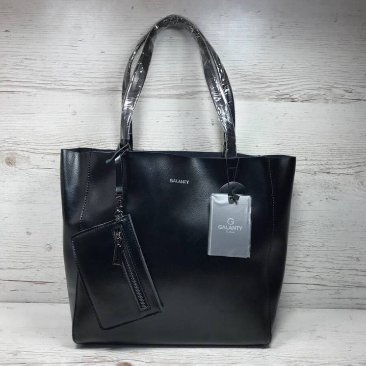 Женская кожаная сумка черная большая шоппер жіноча шкіряна сумка чорна