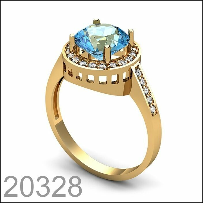 Золотое кольцо с топазом 585 пробы, любой размер (20328)