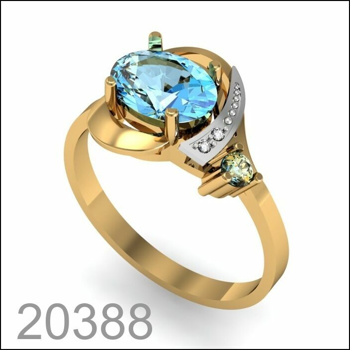 Кольцо с Топазом, золото 585 пробы (20388)