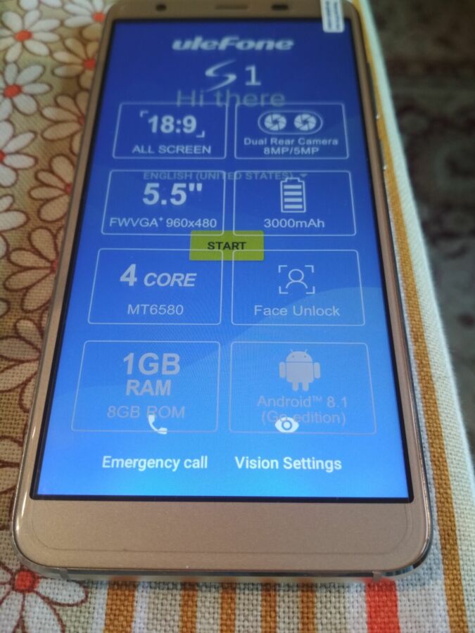 Ulefone S1 1/8Gb Gold 5,5'' 2 Sim 3000 мА 3G Android 8, метал + бампер