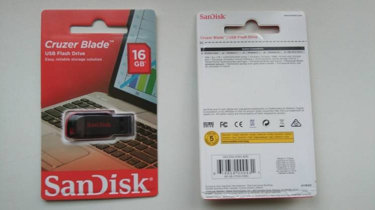 Флешка Sandisk 16Gb Cruzer Blade flash memory Black/Red plactic