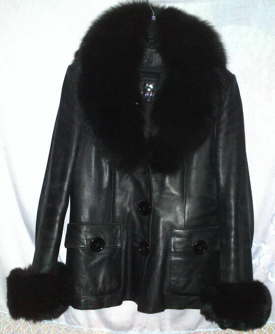 куртка, кожа, подстежка, воротник и манжеты - мех кролика, размер XL