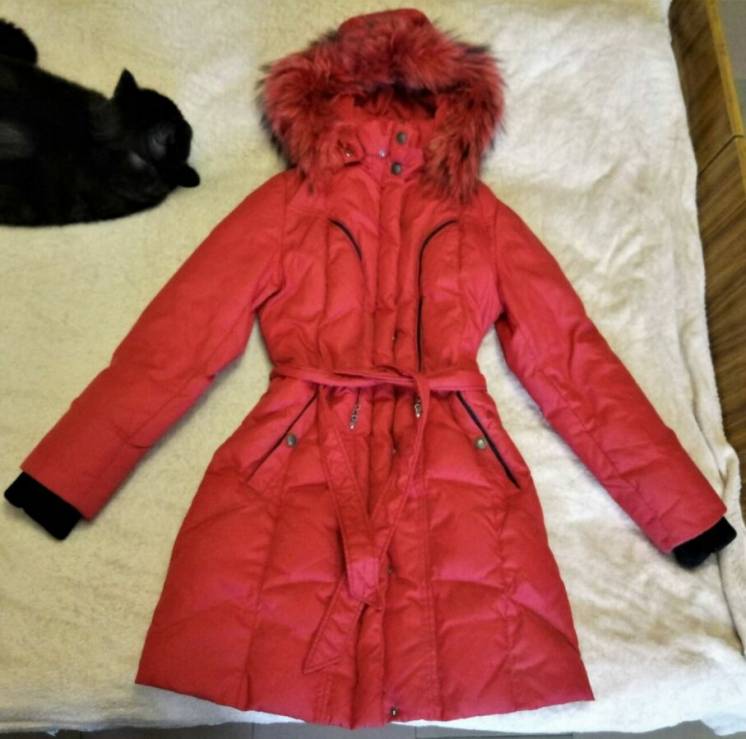 Теплый зимний пуховик Snowimage натуральный, с капюшоном, красный