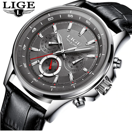Lige 9814 кварцевые мужские часы с кожаным ремешком