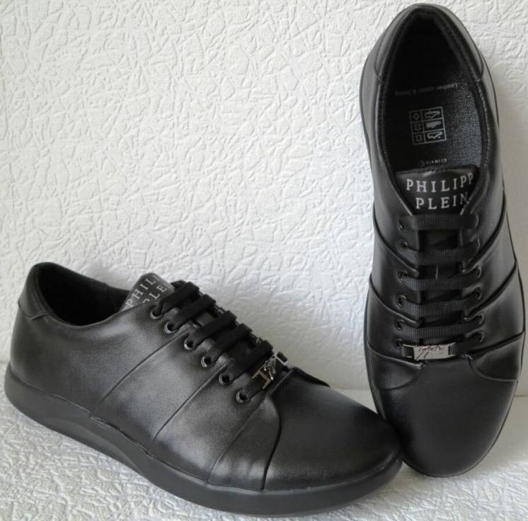 Philipp plein! Мужские туфли кроссовки из черной натуральной кожи.