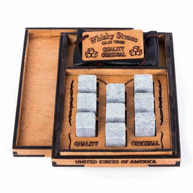 Камни для виски США Whiskey Stones 9 штук в деревянной коробочке