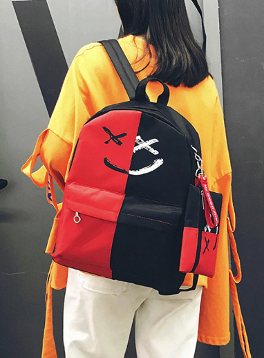 Рюкзак с смайликом красный с черным для школы + кошелек в подарок