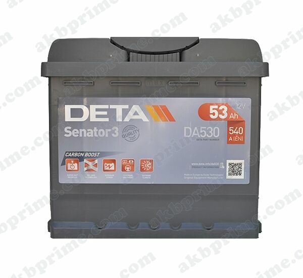 Аккумулятор Deta Senator 3 Carbon Boost 53Ah 540A R+