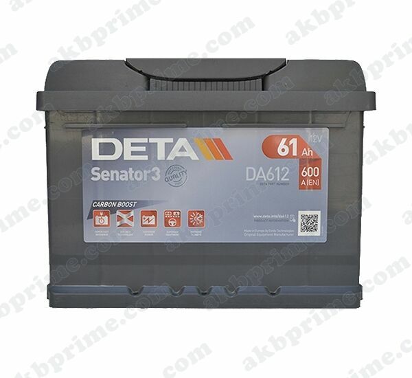 Аккумулятор Deta Senator 3 Carbon Boost 61Ah 600A R+