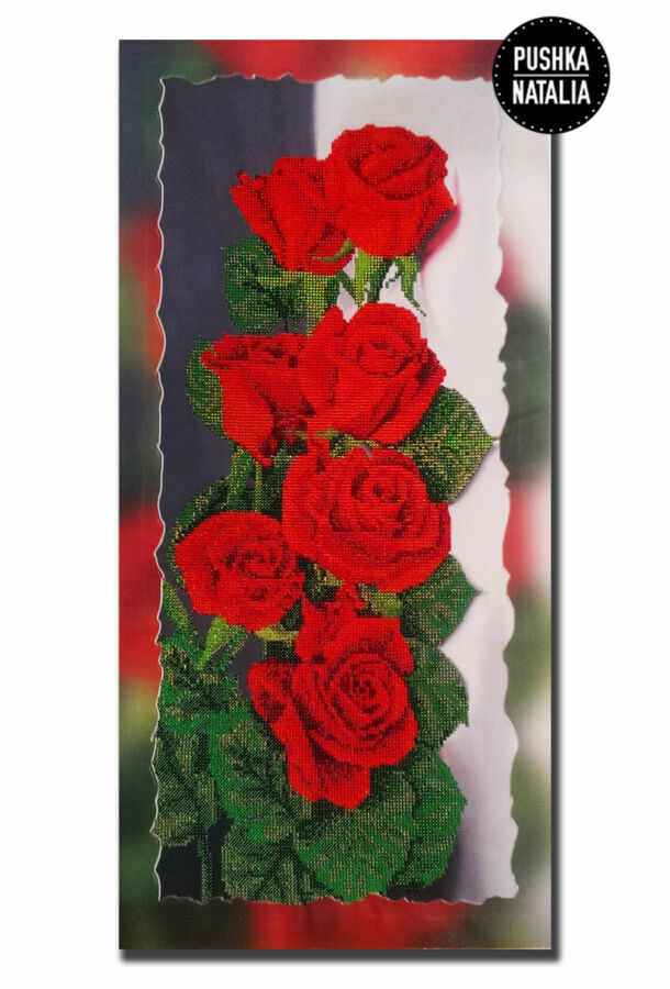 Большая картина вышитая бисером Розы от Пушки Натальи 34х64 см