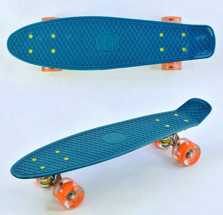 Скейт Пенни борд Best Board 3030 голубой, доска 55 см, колёса PU, свет
