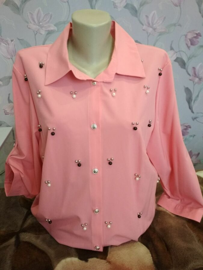 Модная и стильная женская блузка, цвет пудра (розовый), размер 50-58
