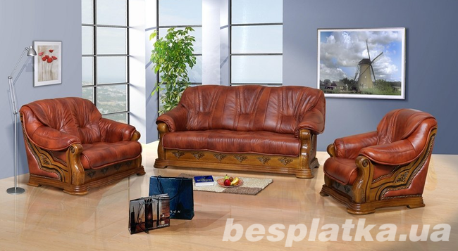 Кожаный диван и кресло Lunis dies 3+1 (Новый, Польша), Кожаная мебель