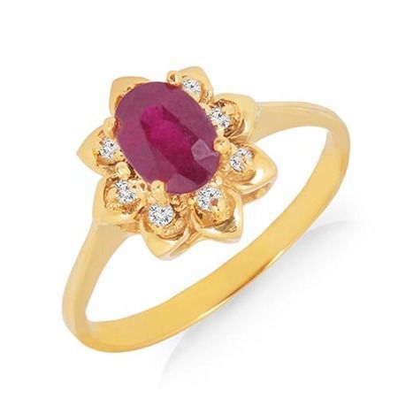 Золотое кольцо с рубином и бриллиантами 0,10 карат 18 мм. НОВОЕ