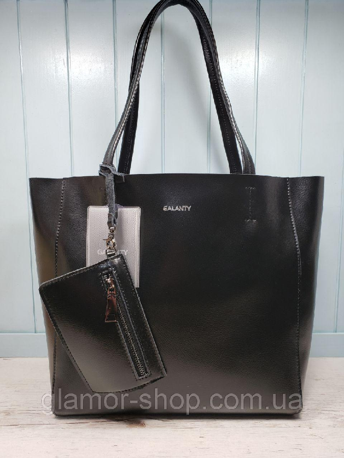 Женская кожаная сумке черная шопер большая жіноча шкіряна сумка чорна