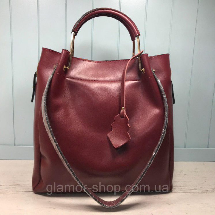 Женская кожаная сумка бордовая бордо большая  жіноча шкіряна сумка