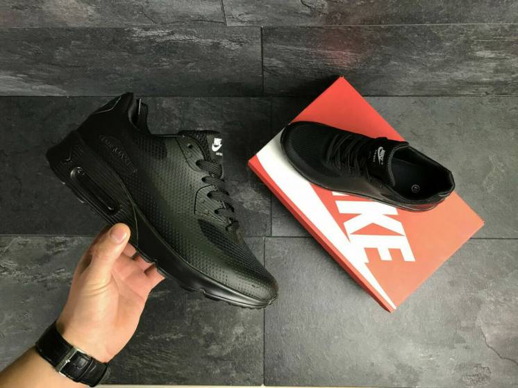 Мужские кроссовки чёрные Black Nike Air Max 90 Hyperfuse найк + носки