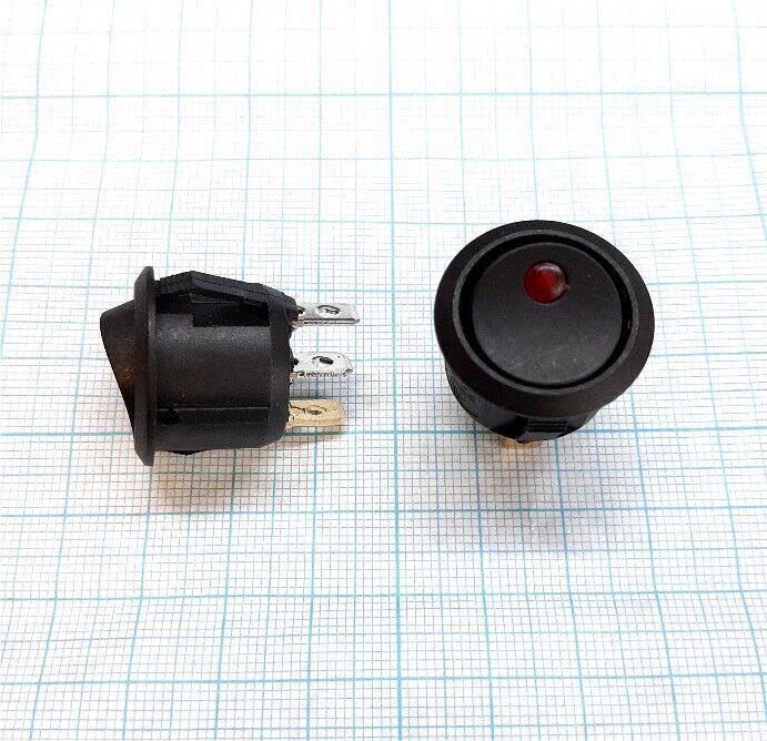 Кнопочный выключатель, круглый, диаметр 20,3 мм, черный с подсветкой