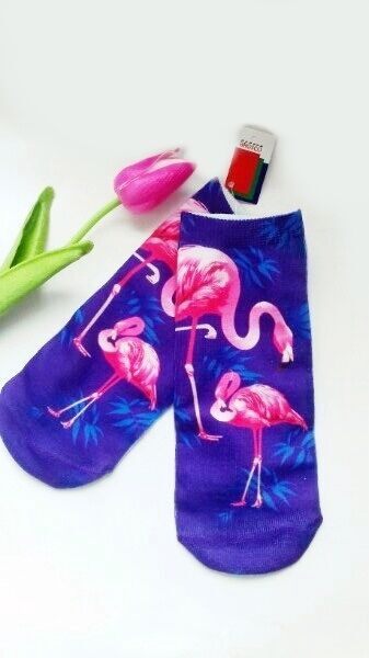 Носки женские укороченные с 3d принтом фламинго