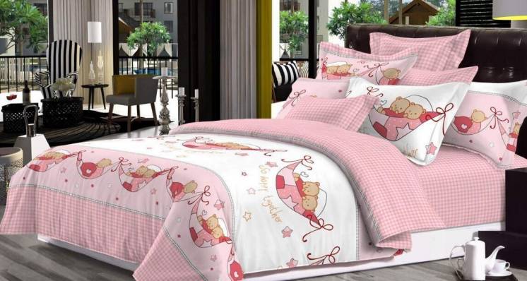 Детский комплект постельного белья “вместе веселее” розовый