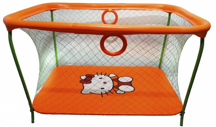 Манеж детский игровой Kinderbox люкс оранжевый Hello Kitty с крупной с