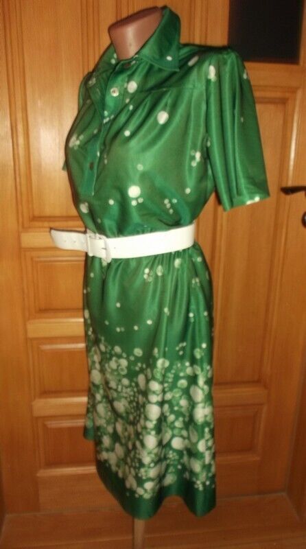 Платье стильное полистер цвет зеленый белый горошек р. L -