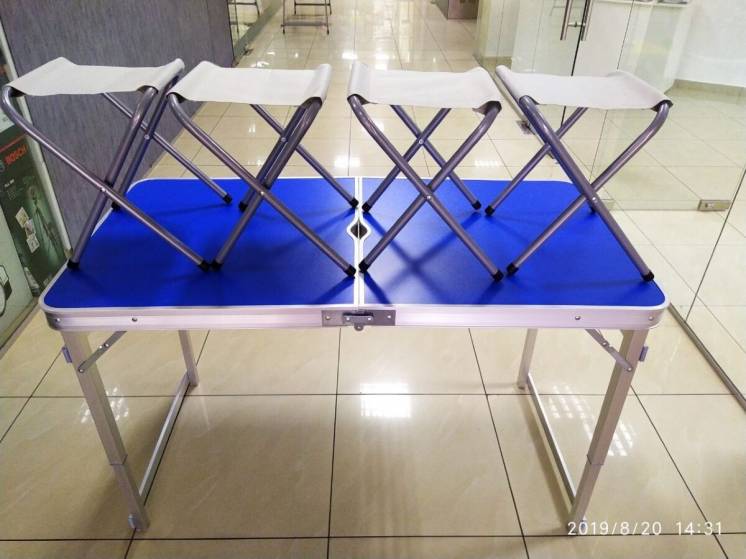 Стол усиленный синий для пикника + 4 стула