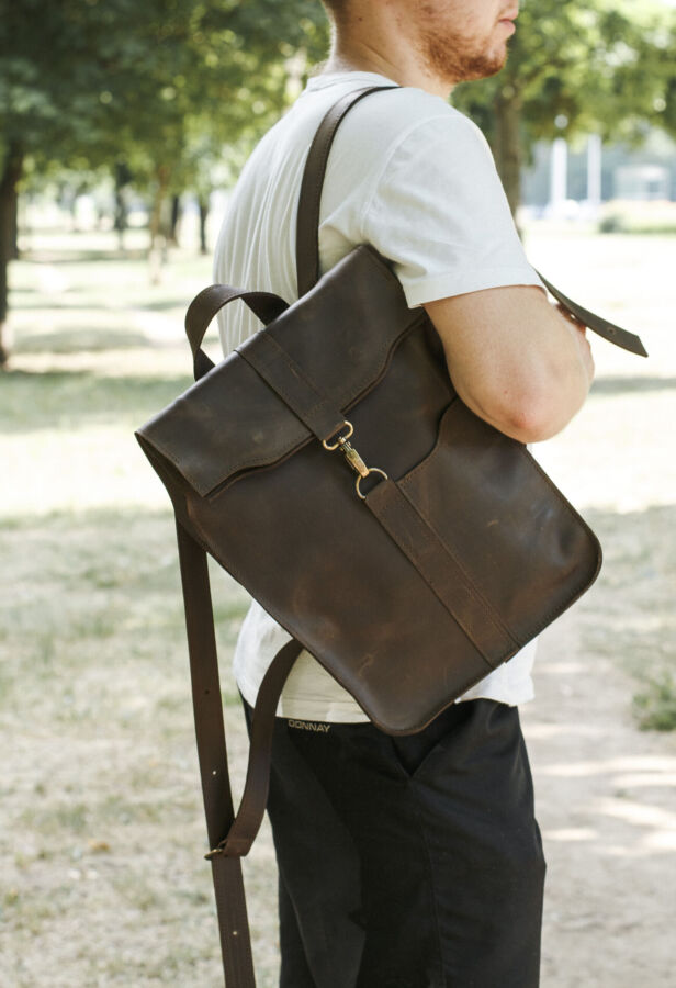 Кожаный мужской рюкзак, чоловічий шкіряний рюкзак, сумка ручной работы