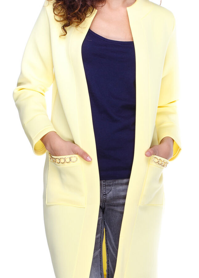 Кардиган, удлинённый пиджак насыщенного лимонного цвета