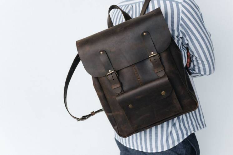 Кожаный мужской рюкзак, чоловічий шкіряний наплічник, удобный портфель