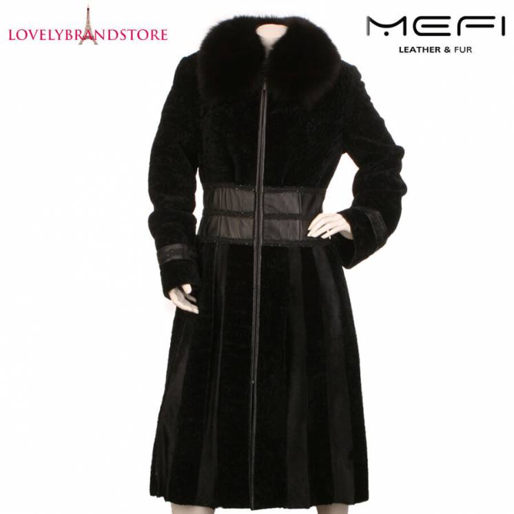 Mefi кожаное длинное пальто с мехом натуральная меховая дубленка