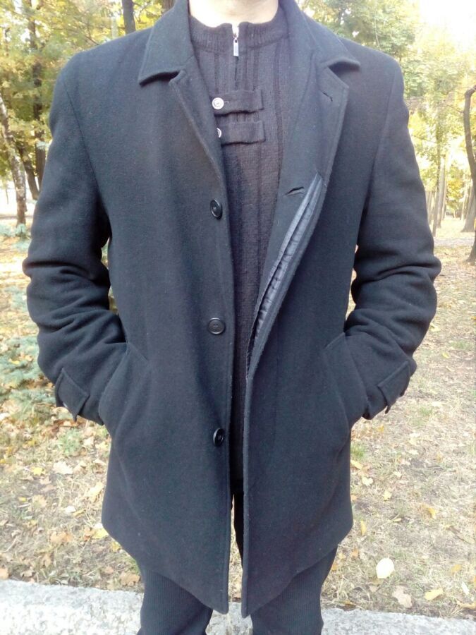 Мужское, пальто, шерстяное, классическое, демисезонное, черное, р. 52