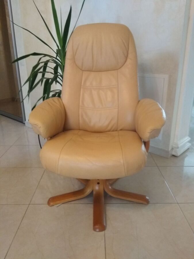 Кресло кожаное реклайнер релакс, натуральна шкіра офісне крісло