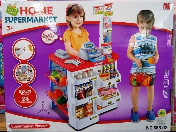 Детский игровой набор Супермаркет 668 02 касса с продуктами и тележкой