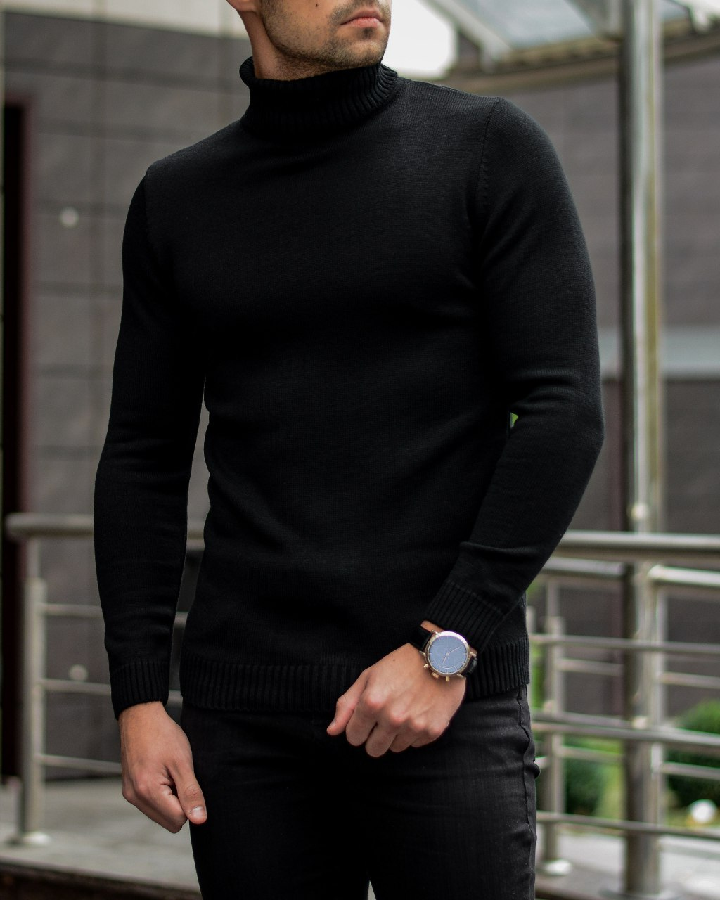 Гольф с подворотом черный мужской кофта свитер худи водолазка