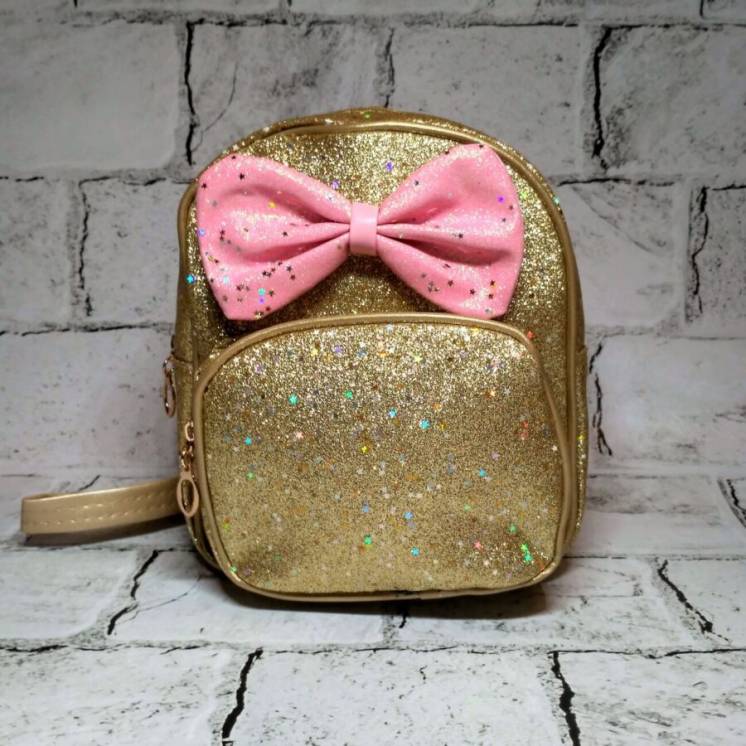 Рюкзак детский, блестящий, женский рюкзак Бантик золото