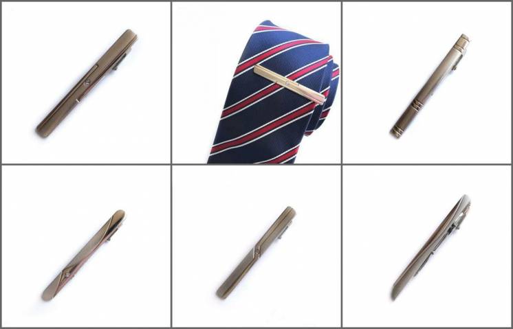 Комплект из 5 зажимов для галстука серебряного цвета подарок мужчине