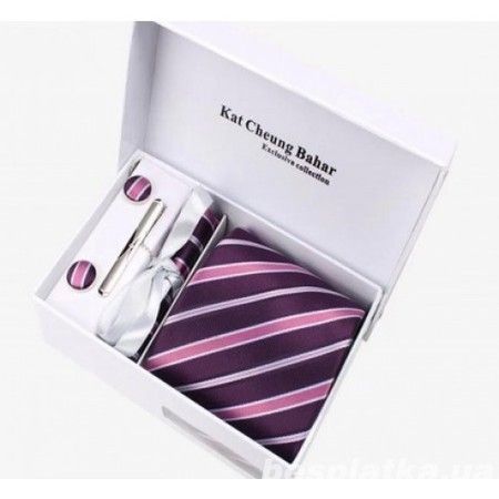 Набор галстук бордо в полоску с запонками в подарочной упаковке GB015