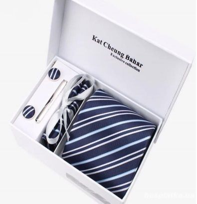 Синий в мелкую полоску галстук с запонками в наборе GB010