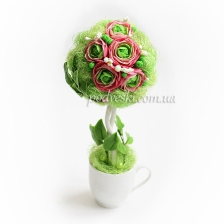 Декор подарочный: дерево счастья с цветами ручной лепки 26 см