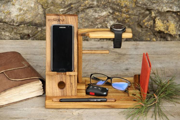 Мужской органайзер подарок для телефона кошелька ручек часов из дерева