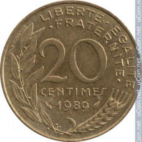 Франция 20 сантимов, 1989