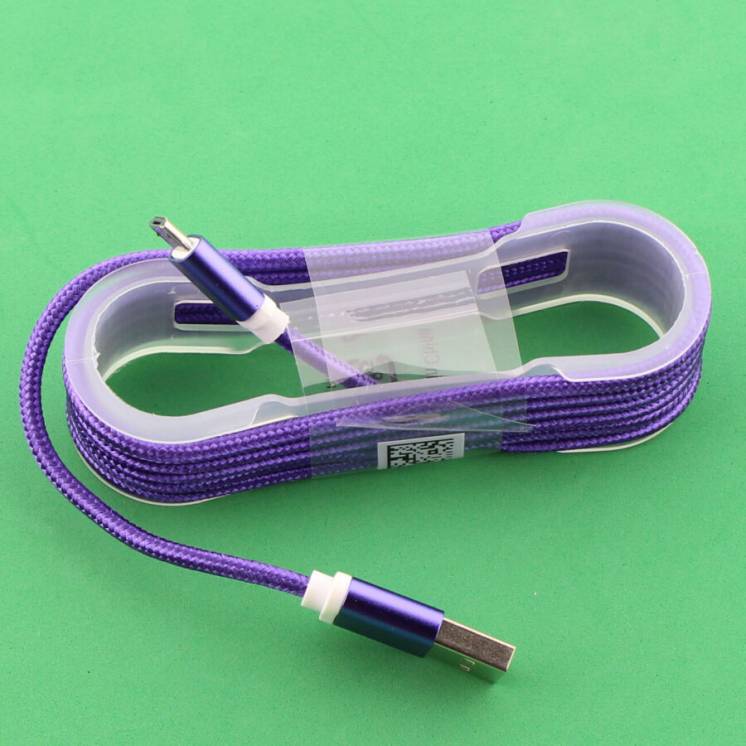 Кабель Usb + Micro Usb Ver 4, фиолетовый, тканевая оболочка.