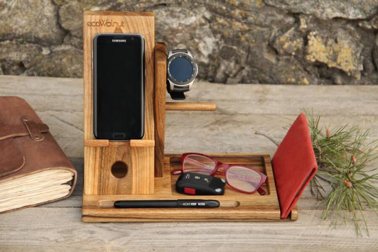 Деревянный органайзер из дерева для телефона часов кошелька Самсунг
