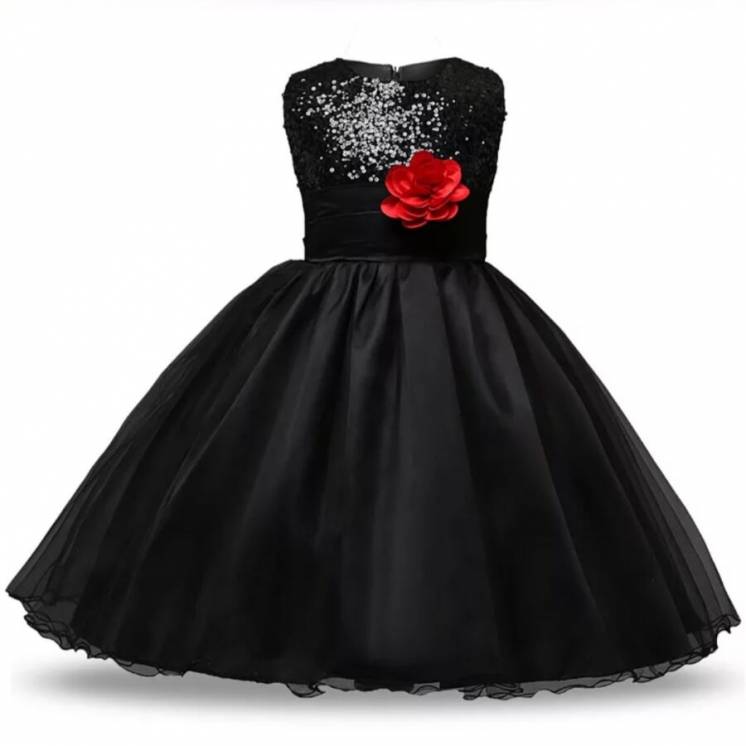 Платье чёрное с паетками и красной розочкой