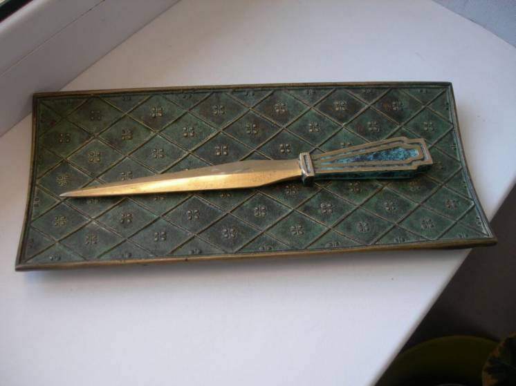 Антикварная подставка и нож для писем, бронза, Франция