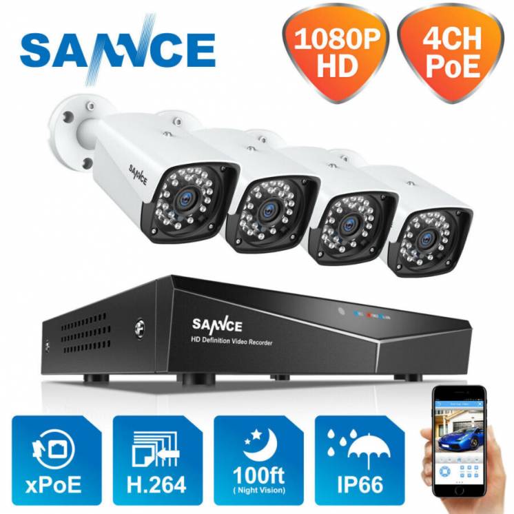 SANNCE XPoE комплект камер 2MP відеонагляду із США