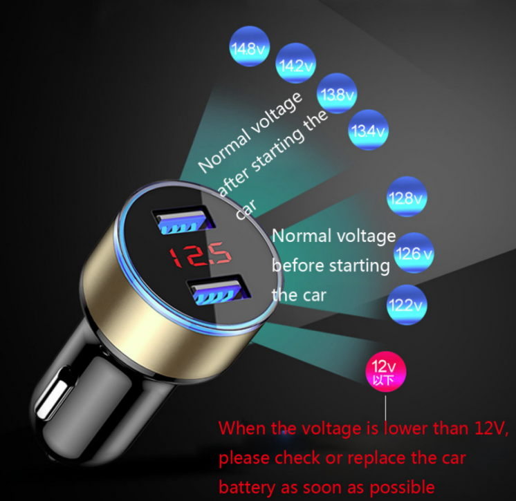 USB автомобильное зарядное устройство в авто, вольтметр, амперметр 3в1