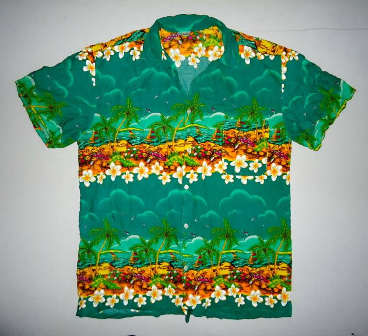 Рубашка гавайка Гавайская Island Expressions зел. (XL)